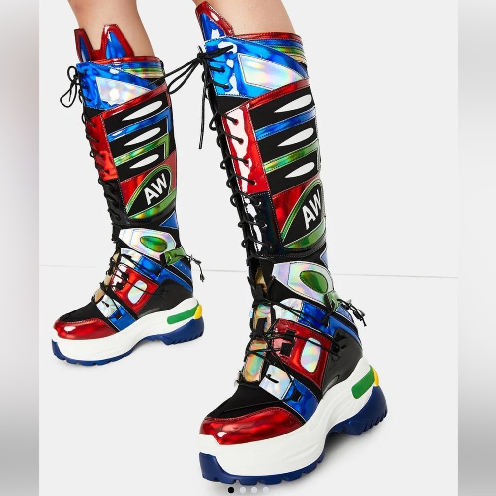 Anthony Wang Oval-7 wedge metallic multi platform sneaker tall Boots 10